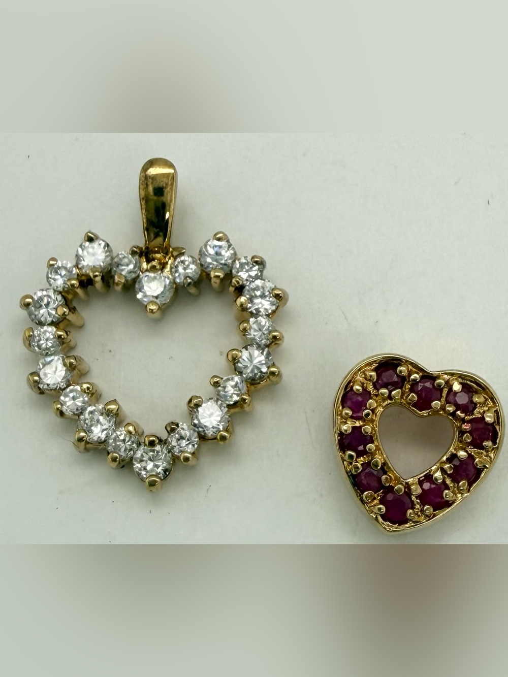 2 9.25 Sterling Silver Gold Plated Heart Necklace Pendants Charm Ruby RhineStone